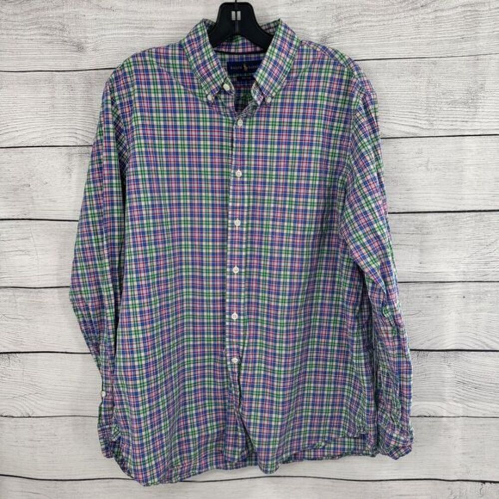 Ralph Lauren Men's Large Plaid Button-Down Shirt Casual Classic 120's 2-Ply